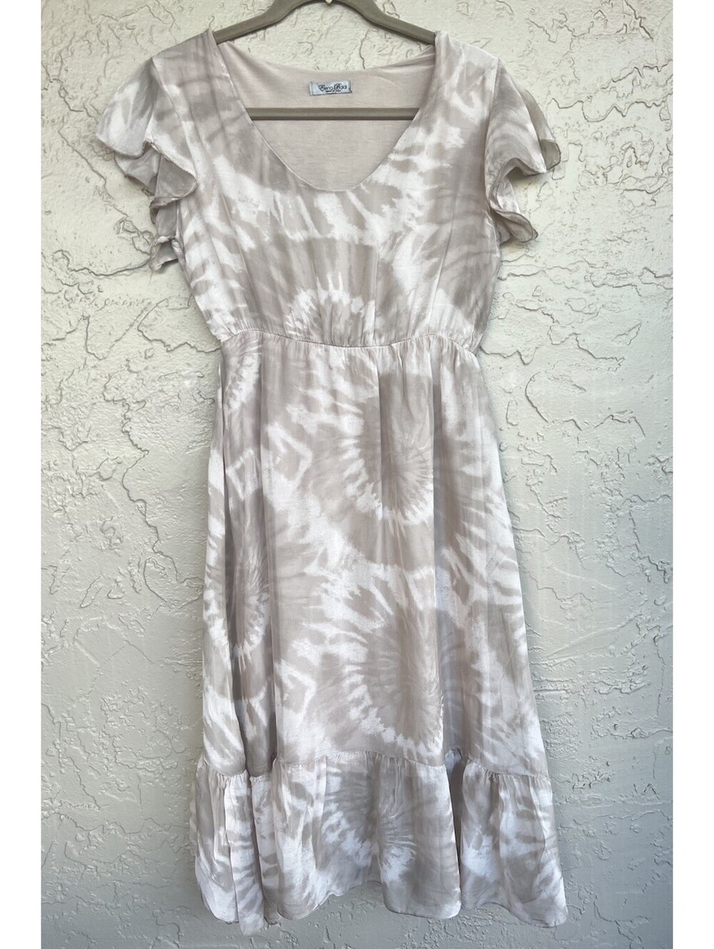 Elena Baldi Womens S Silk Blend Short Sleeve Lined Dress Tie Dye Beige